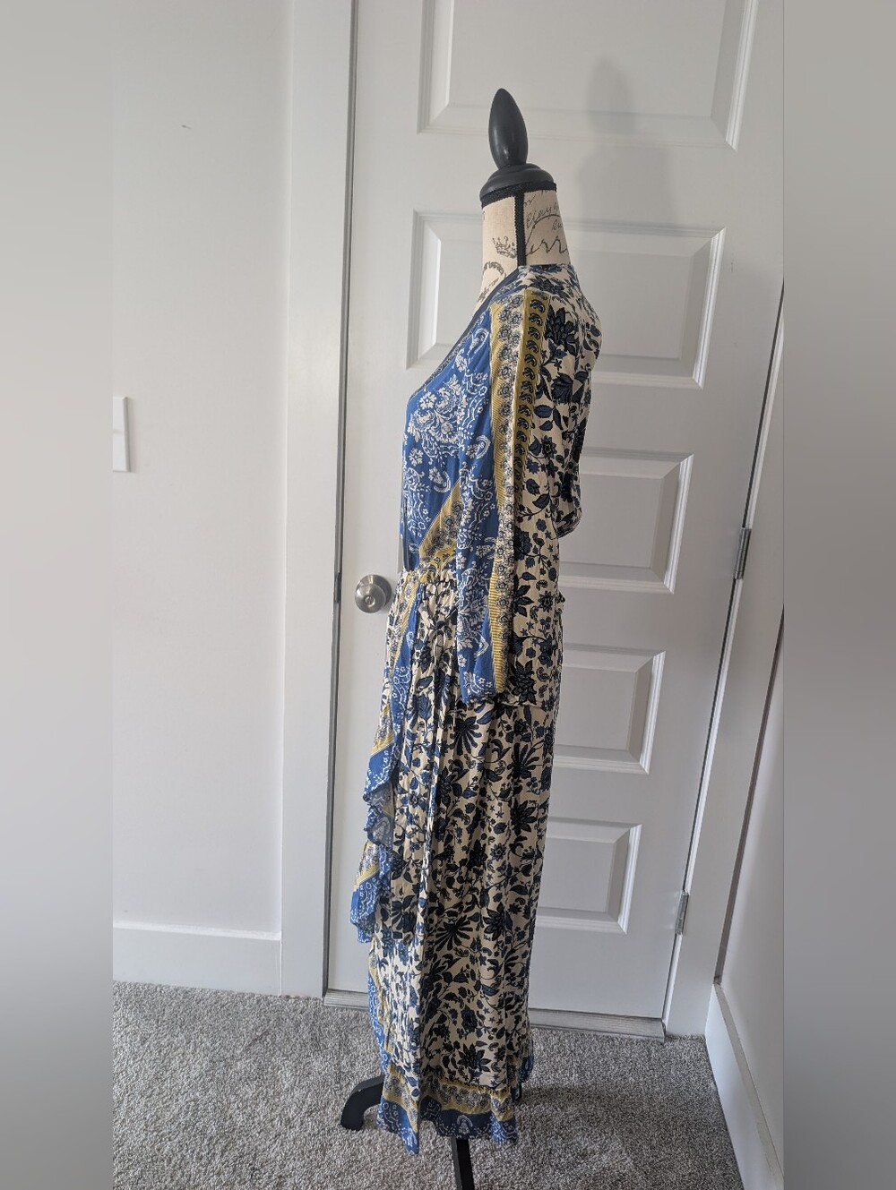 Cato Navy, Cream & Gold Floral Wrap Maxi Dress Size M - Picture 2 of 8